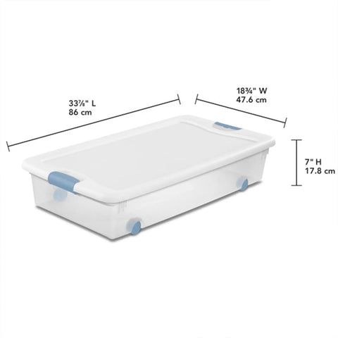 No Hassle Clutter Crusher, Slick Locking Lids, Heavy Duty Stackable Containers For Closet And Home Organization, 56 Quart, Clear with white tops.