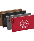 Durable Canvas Tool Pouch Set Four Pack Grab And Go Pockets For Pliers Wrenches Screwdrivers And More 12.5 X 7 Inches Heavy Duty No 10 Canvas With Brass Zippers Assorted Red Gray Black Brown