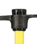 Heavy Duty Pick Mattock With Fiberglass Handle, 36 Inch Length And 5 Pound Head, Yellow And Black, close-up of head and handle