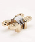 Invisible Concealed Cabinet Hinge 60.8mm by 36mm Gold Tone Cross Hinge, durable zinc alloy stainless steel, side view