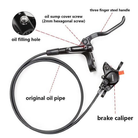 MT200 Hydraulic Disc Brake Set For Mountain Bikes Dual Piston Calipers with steel handle and 800mm cable