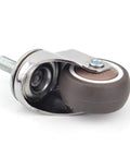 1in shopping cart caster wheel with brown polyurethane wheel, metal swivel bracket, M6x15mm threaded stem