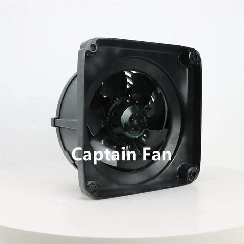 W2D225-EB14-01 Beefy Spindle Motor Fan For Industrial CNC Cooling 400-480VAC, black frame, angled view