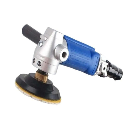 Hardcore Slick 5 Inch Pneumatic Angle Grinder With Adjustable Speed Control For Precision Grinding Sanding And Polishing Marble Granite Tile Using Air Powered Die Tool For Tight Spots view from side, showing adjustable speed and disc attachment.