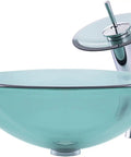 UMJIGF Tempered Glass Vessel Sink with Faucet and Drain Combo for Modern Bathroom Countertops in blue tint, stylish design.