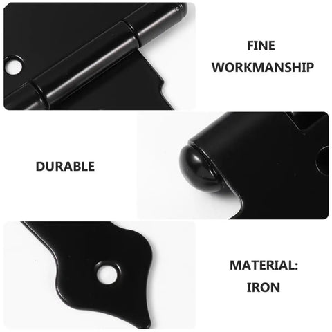 Heavy Duty Black Iron T Shape Strap Hinge With 8 Screw Holes For Doors Gates And Worktops Flexible And Easy Dismantle Hinge For DIY Projects And Workshops In Woodworking Garages And Sheds black iron hinge close-up