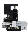 Side view of Three Axis Linear Stage 40x40mm With Cross Roller Bearing In Black Aluminum, showing micrometer heads and precision details.