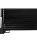 Heavy Duty Transmission Oil Cooler for Dodge Ram 2500 3500 1995-2001 with 5.9L Engine, Upgraded Performance Part To Keep Your Rig Cool And Running Smooth Without Overheating. black metal transmission oil cooler with mounting tab, front view