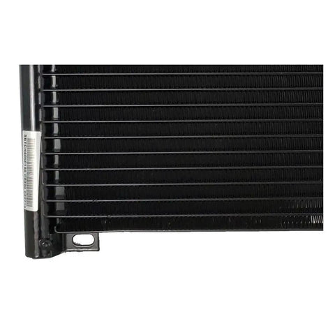 Heavy Duty Transmission Oil Cooler for Dodge Ram 2500 3500 1995-2001 with 5.9L Engine, Upgraded Performance Part To Keep Your Rig Cool And Running Smooth Without Overheating. black metal transmission oil cooler with mounting tab, front view