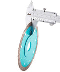 Caliper measuring Ultra Thin Diamond Tile Blade 4.5 Inch 5 Pack for Porcelain Ceramic Stone Tile Cutting on Angle Grinders with Turbo Mesh Rim.