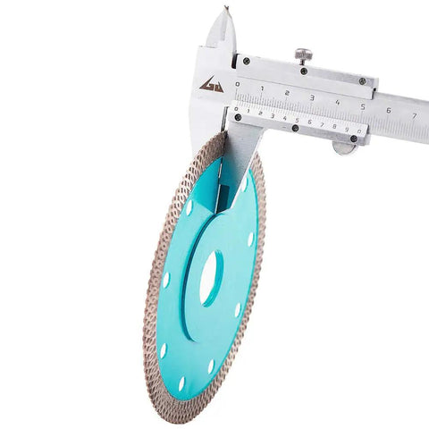 Caliper measuring Ultra Thin Diamond Tile Blade 4.5 Inch 5 Pack for Porcelain Ceramic Stone Tile Cutting on Angle Grinders with Turbo Mesh Rim.