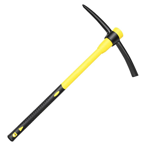 36 Inch Pick Mattock With Heavy Duty Rail Steel Head And Fiberglass Handle, 2 In 1 Adze Hoe And Pick Axe For Digging, Prying, And Landscaping
