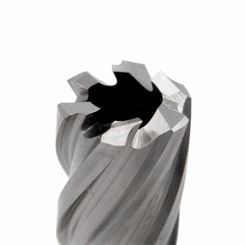Pro Shop Ready M2AL High Speed Steel Annular Cutter With 3/4 Inch Weldon Shank For Magnetic Drill Press, close-up view.