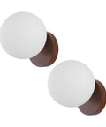 Prosmoon Modern Globe Wall Sconce Set of 2, 3-Color Temperature Adjustable with milk glass shades and walnut bases.