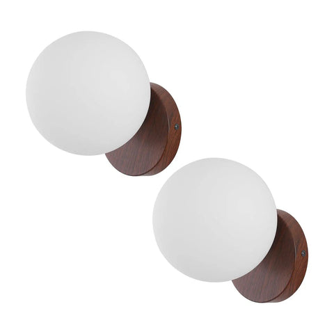 Prosmoon Modern Globe Wall Sconce Set of 2, 3-Color Temperature Adjustable with milk glass shades and walnut bases.
