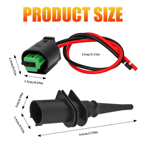 Beefed Up Outside Ambient Air Temperature Sensor With Connector Pigtail Plug Replaces 65816905133 And 65816905050 For BMW 323i 325i, black plastic sensor with red and black wire pigtail