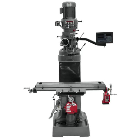 Industrial Step Pulley Milling Machine Built As A Tough Shop Workhorse And Fully Rigged Out With Variable Speed Control and Precision Digital Readout Plus Dual Axis Powerfeed For Daily Grind Machining, featuring a 9x42 table.