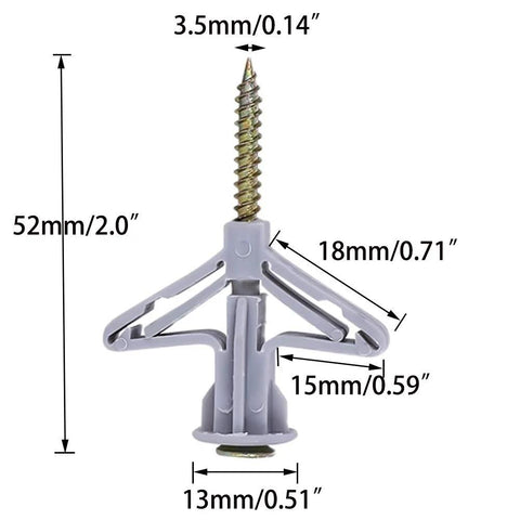 Self Drilling Hollow Wall Anchor Kit With Screws For Drywall And Plaster Grey Plastic Anchors with dimensions