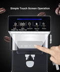 Top Shelf 20 Bar Semi Automatic Espresso Coffee Maker With Reliable Milk Frother Wand And Quick Fill Water Tank, touch screen controls.
