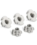 Beefy Four Claw Stainless Steel T Nuts Knock In Captive Nut Inserts For Wood And Speaker Enclosures, 304 Stainless, Five Sixteenths Inch By Eighteen Threads, 11mm Length, Pack Of 10 displayed on a white background