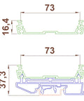 Technical drawing of Din Rail Mounting Carrier For 72 73mm Wide PCB Housing Bracket Adaptor Fits TH35 TH15 And G Rails 73 By 155 mm PCB Size