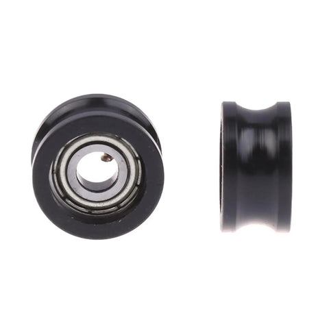 Quiet Rubber Roller Pulley Kit For Sliding Doors And Furniture Hardware U Shaped Bearing 8.5mm 5x16mm 695 Moving Wheel No Squeak Glide Easy Direct Replacement Durable Low Noise Wheel, black rubber wheel side and front view