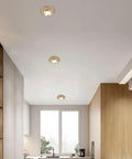 10 Pack Slick Brass Led Downlights With 10W Dimmable Eyeball Spotlight For Smooth Recessed Lighting Upgrades Tool Free Retrofit Kit mounted in a modern kitchen ceiling.