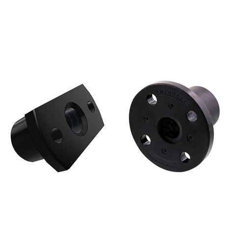 Two black motor couplings for 3D printer upgrades, ideal for integrating T14 Lead Screw 400mm Long 14mm Diameter with Brass Nut, 3mm Pitch.