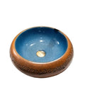USZWBY Vessel Vanity Sink Retro Small Bathroom Sink Simple Round Above Counter Basin with Faucet and Drain Modern Countertop top view with blue interior