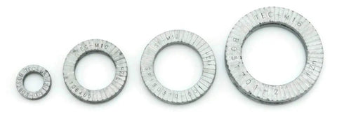 Heavy Hitters Wedge Lock Washers 5/8 Inch Pair Pre Assembled Glued Built Solid Alloy Steel Self Locking Hardware Cracks Down Tight For Grade 8 Bolts Rust Shielded Silver Pack Of 100, assortment of sizes and shapes.