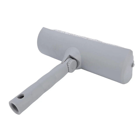 Adjustable Paint Roller Featuring Built In Splatter Guard For Ceilings And Walls No Fuss Long Reach Handle Smooth Sailing Drywall Painting Project No Drip Design Ready, gray roller with rotating handle.