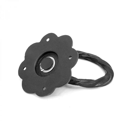 Kickstart Your Home Decor Game With This Straight Up Solid Black Wrought Iron Cabinet Handle Featuring Antique Flower Roped Detail And Rust Resistant Finish For Zero Stress Updates, detailed view of black wrought iron cabinet handle.