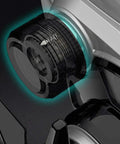 Close-up of Palm Sized Fishing Reel With Slow Shaking Iron Plate 3000 Line Capacity showing line cup and anti-rust metal housing.