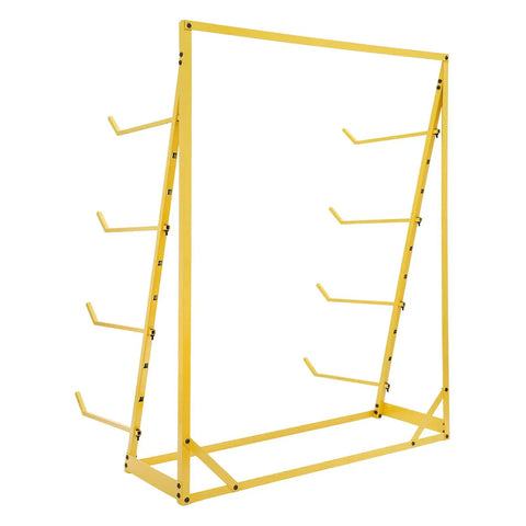 Heavy Duty Four Tier Cantilever Storage Rack With Badass 440 Lb Capacity Adjustable Pipe Organizer And Zero Hassle Freestanding Lumber Setup For Real Garage Grind Meant To Handle Long Boards Without Drilling In Bright Yellow