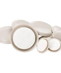 White Rubber Screw On Furniture Bumpers 7/8 Inch Anti Scuff Chair Leg Caps in various sizes for smooth floor protection.