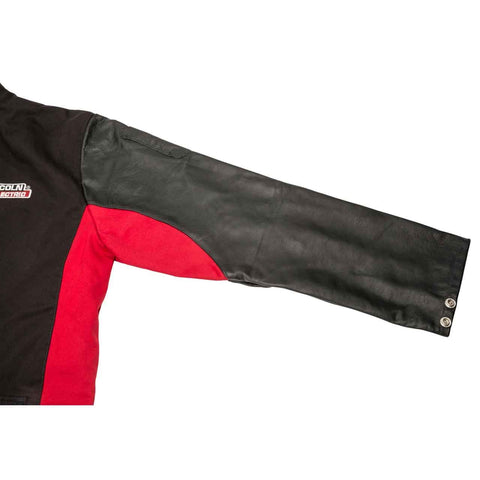 Grain Leather Sleeved Welding Jacket With Premium Flame Resistant Cotton Body For Welders Black And Red XL sleeve detail
