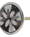 Floral Multicolor Mother Of Pearl Brass Drawer Knobs Set Of 4 For Dresser Cabinets Boss Farmhouse Finish With 1.5 Inch Dia And 0.75 Inch Projection 1.5 Inch Bolt Rust Resistant Handmade Hardware, single knob detail