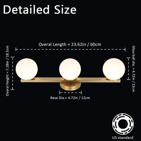 Slick Modern Brass Gold Three Light Vanity Fixture With Milky Glass Shades For Bathroom Over Mirror Wall Sconce Industrial Style Bath Lighting For Bedroom And Living Room Durable Construction Easy To Install Hardware Included Ideal For Powder Room