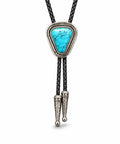 Hand Braided From Premium Genuine Leather This Adjustable Turquoise Bolo Tie with a silver accent and braided cord.