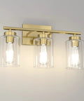 Brushed Brass Modern Bathroom Light Fixtures With Clear Glass Shade Three Light Vanity Wall Sconce for hallway etc.