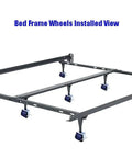 Heavy Duty Bed Frame Casters With Brakes Set Of 4 Locking Stem Wheels White Zinc Plating installed on metal bed frame