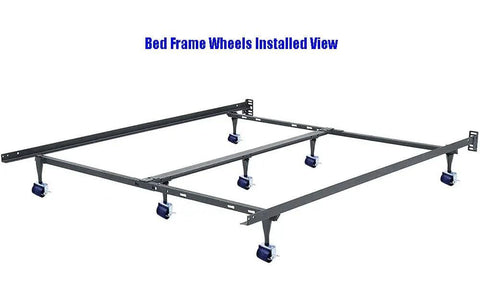 Heavy Duty Bed Frame Casters With Brakes Set Of 4 Locking Stem Wheels White Zinc Plating installed on metal bed frame