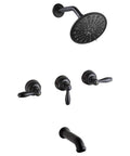 Matte Black 3 Handle Tub And Shower Faucet Set With 6 Spray Shower Head Solid Brass High Flow Waterfall Tub Filler Tub Spout And Trim Kit