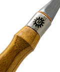 Close-up of Heavy Duty Chrome Vanadium Paring Chisel With Cryogenic Treated Edge and Long Comfort Grip polished ash handle.