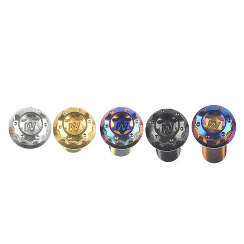 Premium Titanium Flange Bolts Torx Drive M10 X 60mm Motorcycle Hardware Beefy Fasteners in various colors.