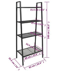 Industrial 4-Tier Metal Ladder Bookcase in Anthracite, 58.3 Inch Tall Open Display Shelf Organizer with dimensions shown