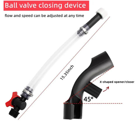 Pro Grade Fuel Filler Hose Kit With Ball Valve Tank Hose And Upgraded Hose Bender, showing ball valve and hose bender parts.