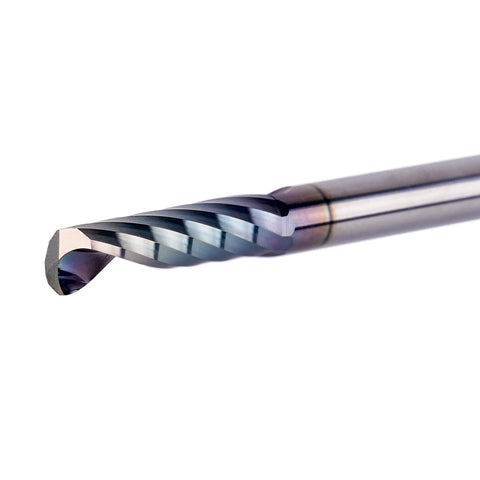 SpeTool O-flute CNC router bit, 1/4-inch shank, iridescent coated finish.