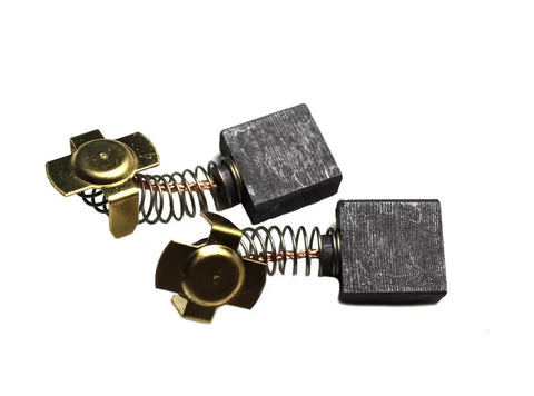 Close-up of Carbon Brush Set For Milwaukee 14 Inch Cut Off Saw 6175 6176-20 22-16-0035 Pack Of 2 Replacement Parts, showing gold and black components.