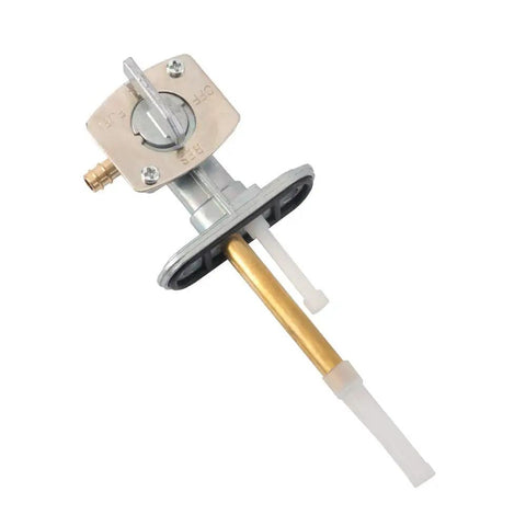 Universal Motorcycle Gas Valve Petcock Shut Off Tank Switch for Dirt Bikes and ATVs, metal body with brass tube, side view